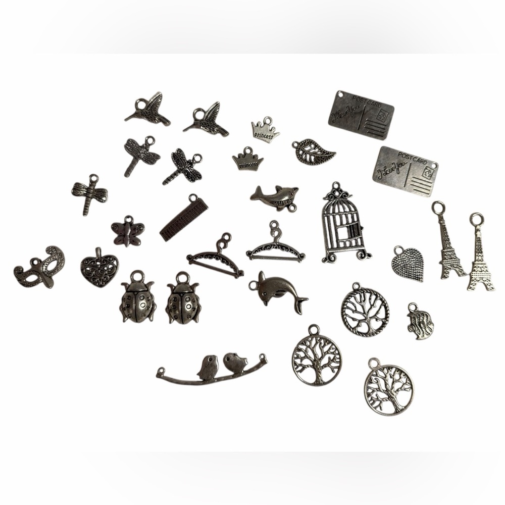 29 Assorted Metal Silver Charms for Jewelry Making / Crafting